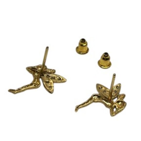 VINTAGE GOLD TONE FAIRY PIXIE STUD EARRINGS RHINESTONE WINGS WHIMSICAL CUTE - Picture 13 of 14